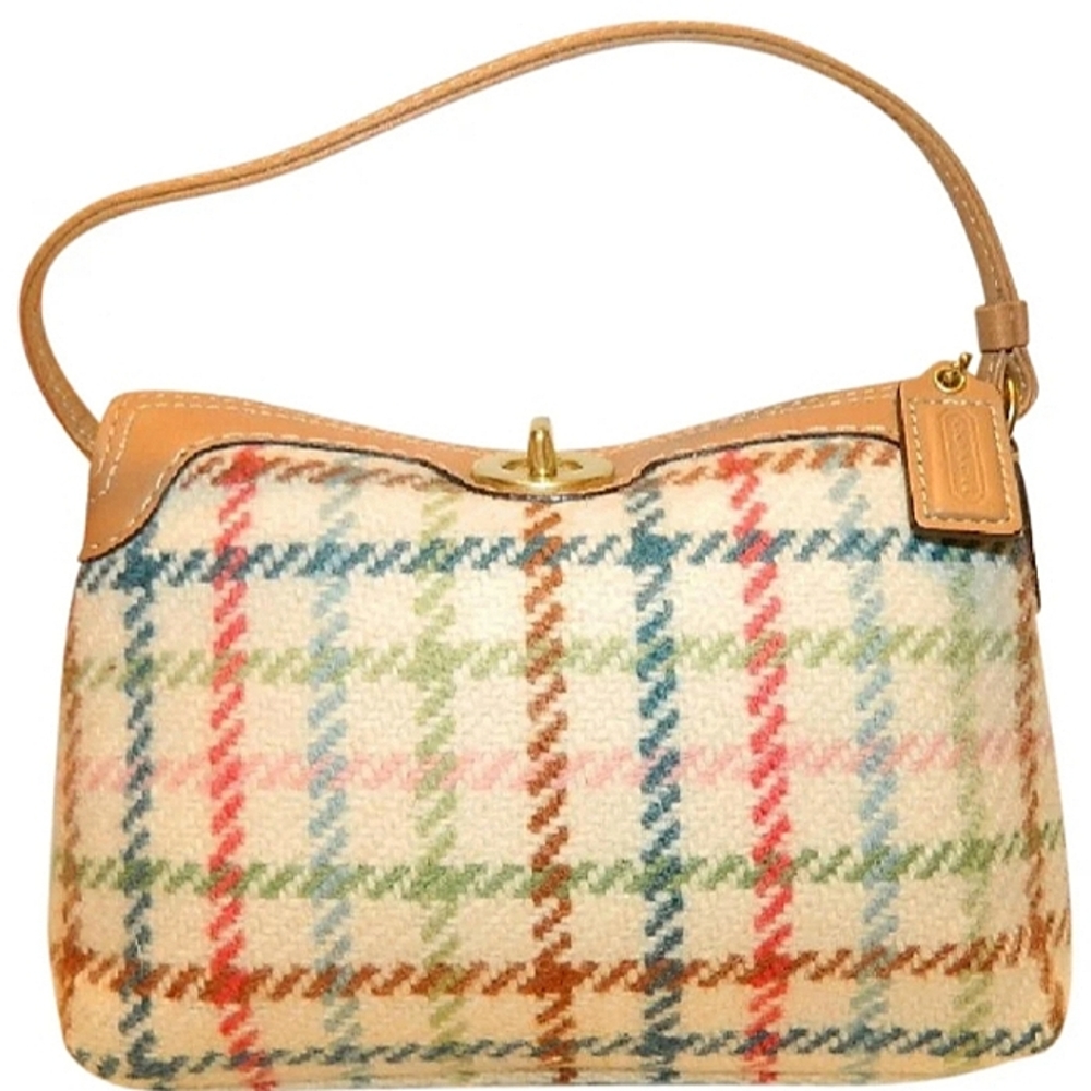 BRAND NEW☆Vintage COACH HAMPTON'S Tattersall Wool Large Capacity 2-Way Baguette